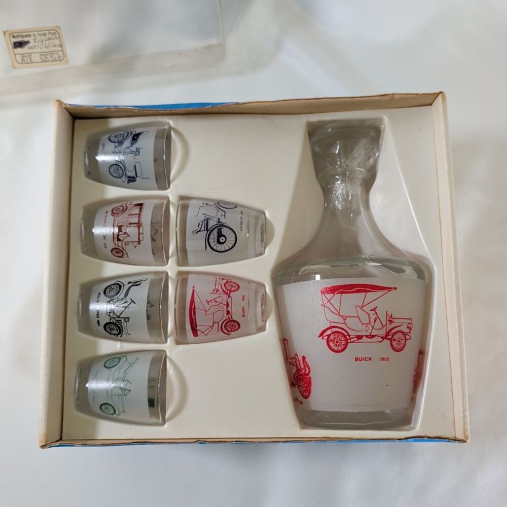 Vintage D'Arques France Automobile Decanter & 6 Shot Glass Set Boxed
